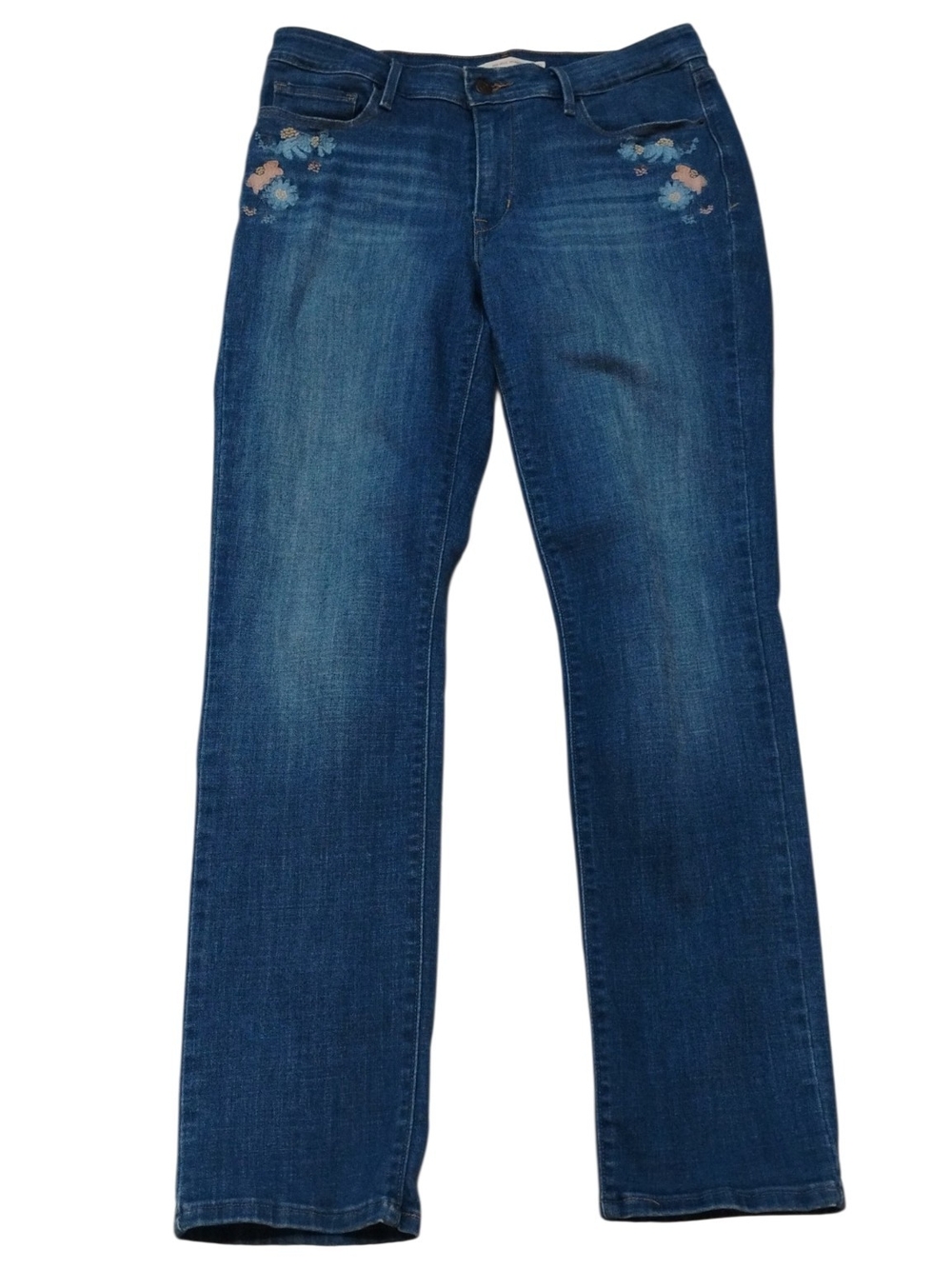 Levi's Dark Blue Straight-Leg Jeans with Floral Embroidery Size 31 / 12
